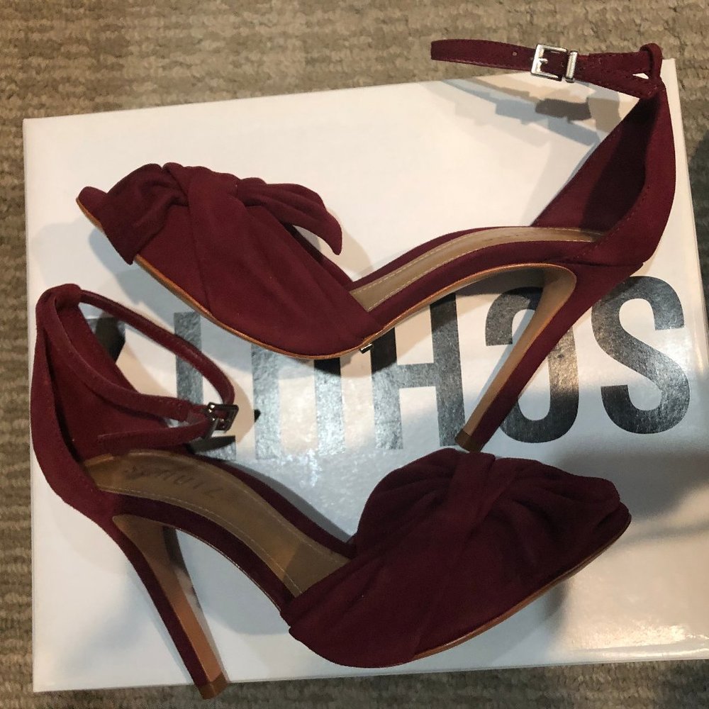 SCHUTZ-NATALLY RED WINE HIGH HEEL SANDALS